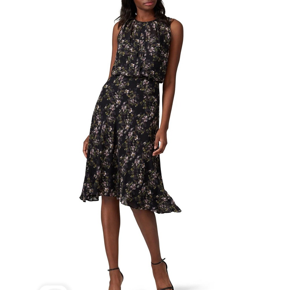 Rachel Roy Collection Black Combo Floral Midi Dress Women Small‎ Dark Romance